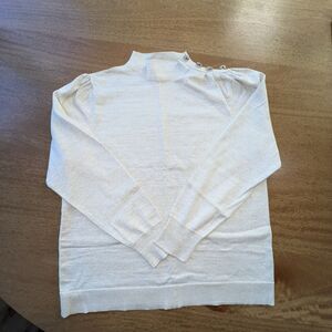 Liz Claiborne Sweater Cream Gold Metallic Mock Neck Bling Buttons Size XL